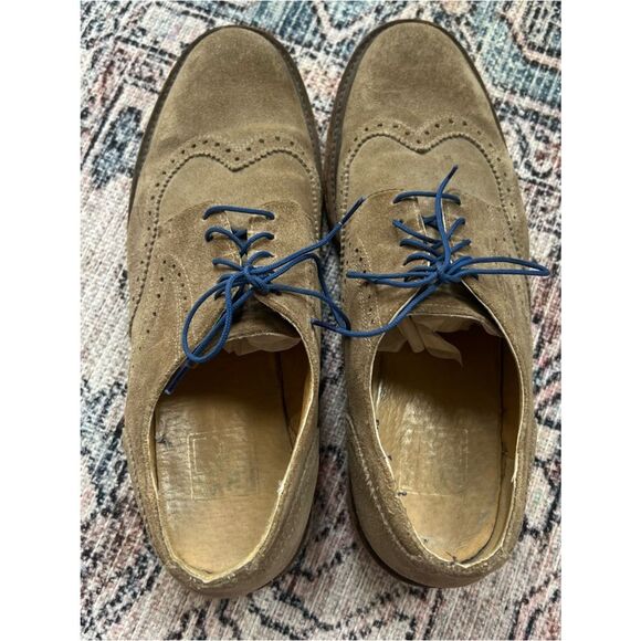 Frye Jim Wedge Wingtip Suede Oxford Grey Leather Shoes Men\'s Size 11 Blue Laces